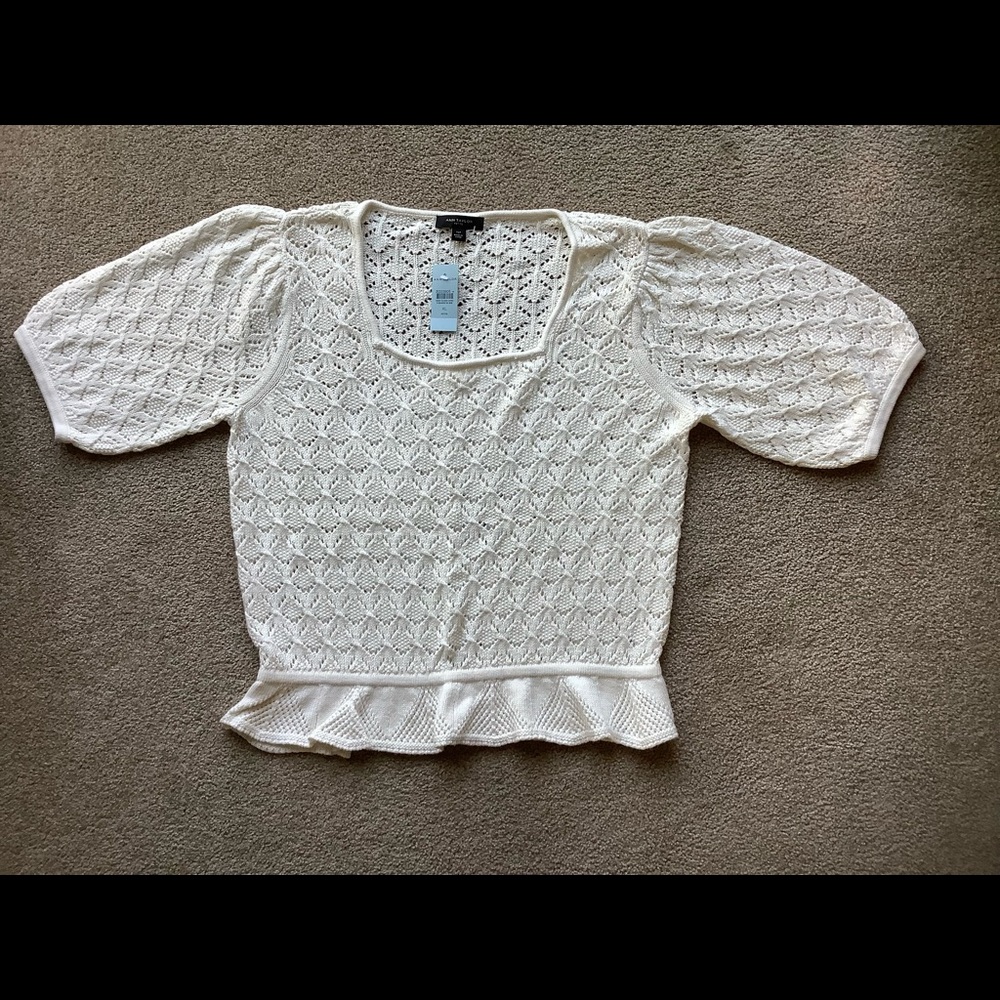Ann Taylor Petite Pointelle Square Neck Sweater PXL